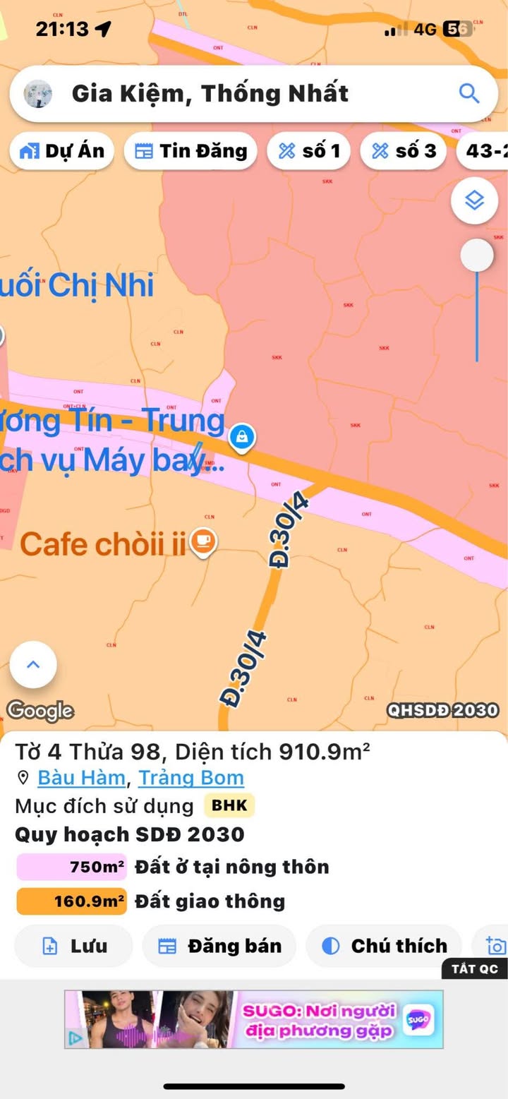 Đất mặt tiền ĐT 762, xã Bàu Hàm, 910m² giá 2.5 tỷ - Đầu tư sinh lời ngay!