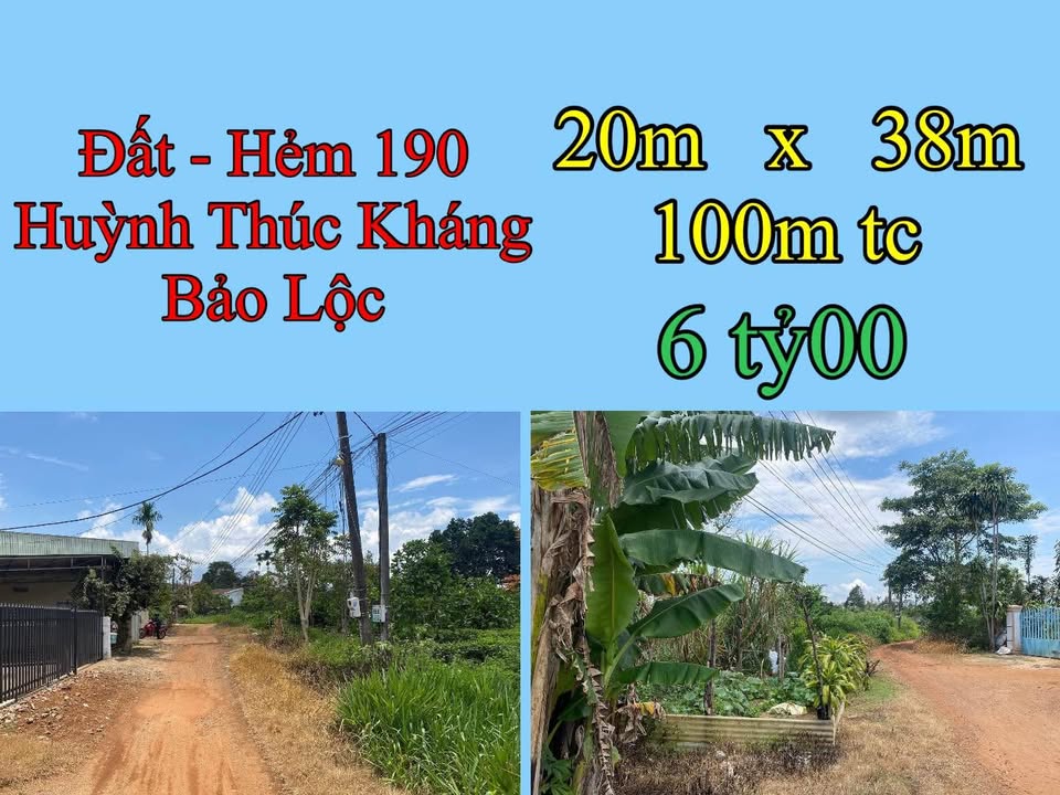 Đất Hẻm 190 Huỳnh Thúc Kháng Bảo Lộc 760m² giá 6 tỷ - Đầu tư sinh lời ngay!