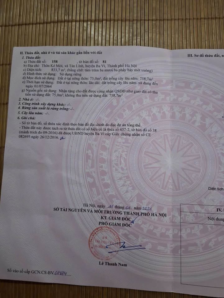 Đất nền 833m² tại xã Suối Hai, Ba Vì - Thích hợp đầu tư