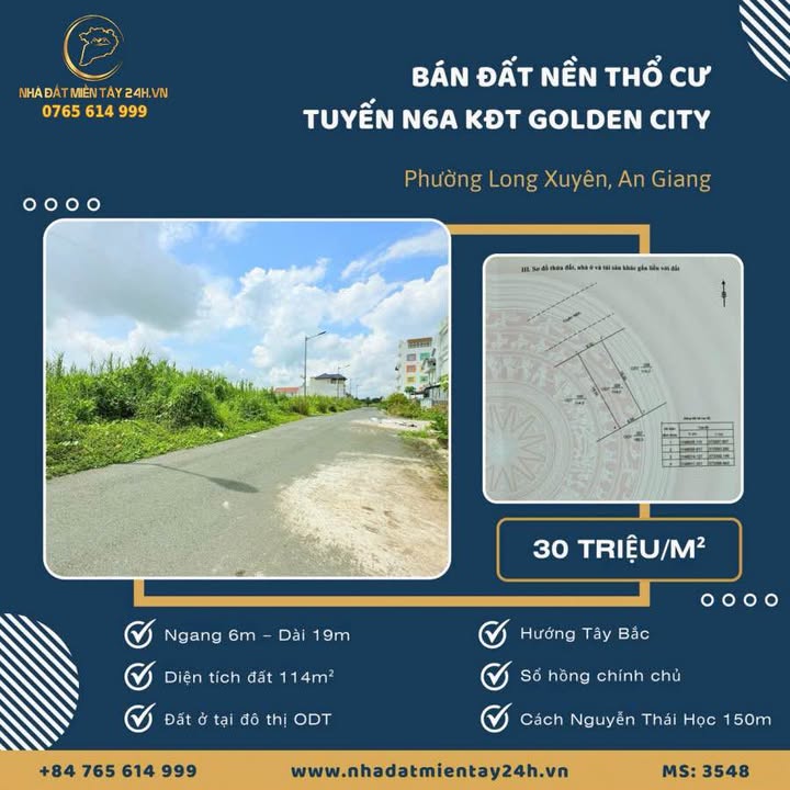 Đất nền Golden City Long Xuyên 114m² giá 3.42 tỷ - Vị trí trung tâm, đầu tư sinh lời!