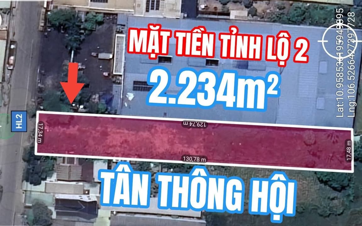 Đất nền mặt tiền Tỉnh Lộ 2 Tân Thông Hội 2234m² giá 26.8 tỷ - Cơ hội đầu tư hấp dẫn!
