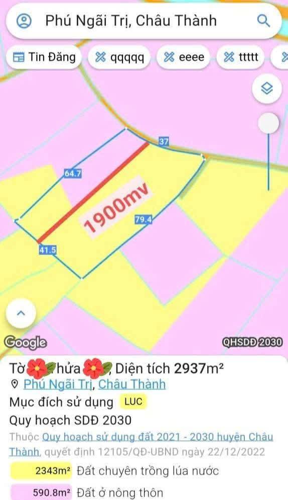 Đất lúa 1900m² Phú Ngãi Trị, Châu Thành giá 450 triệu - Cơ hội đầu tư hấp dẫn!