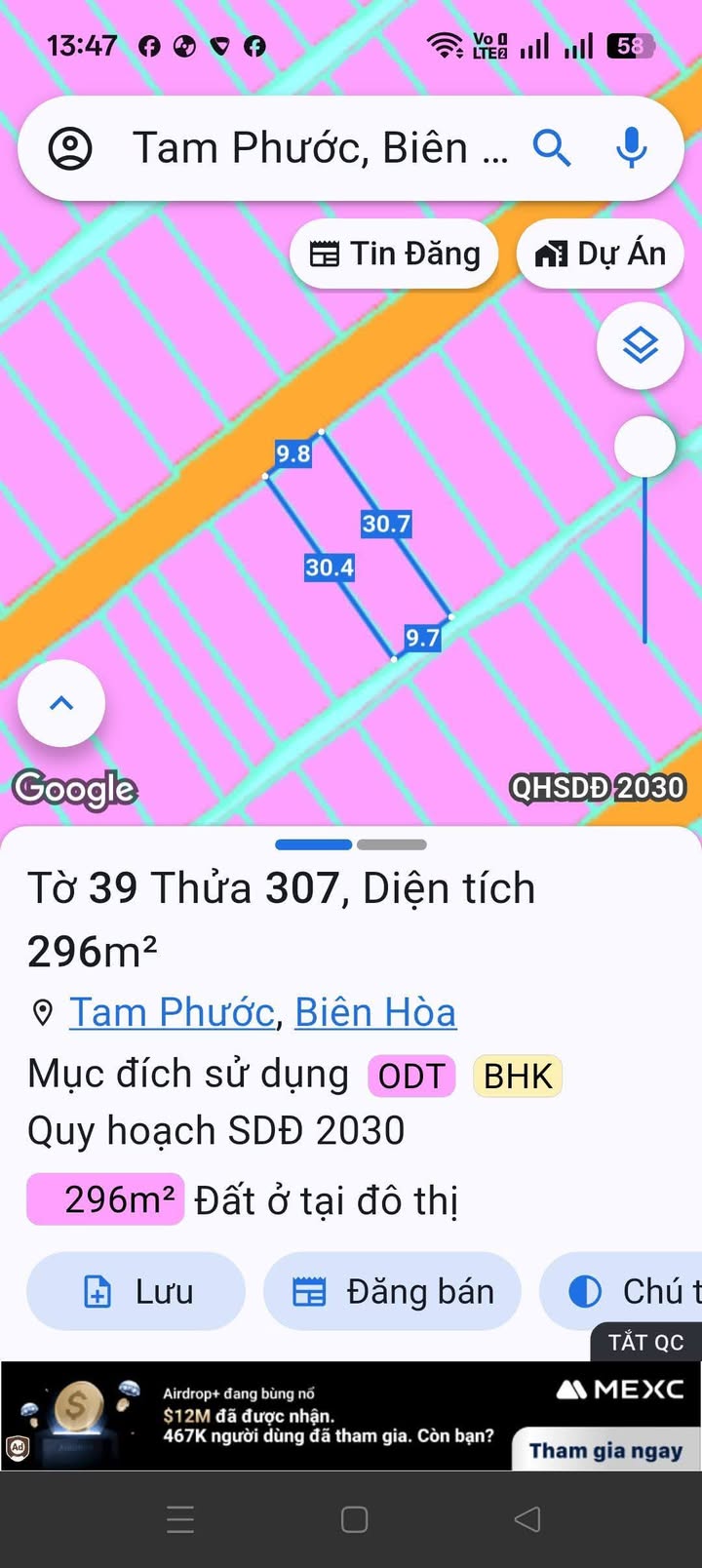 Đất thổ cư 294m² khu gia đình Lục Quân, phường Tam Phước, giá 3.8 tỷ - Sổ đỏ chính chủ!
