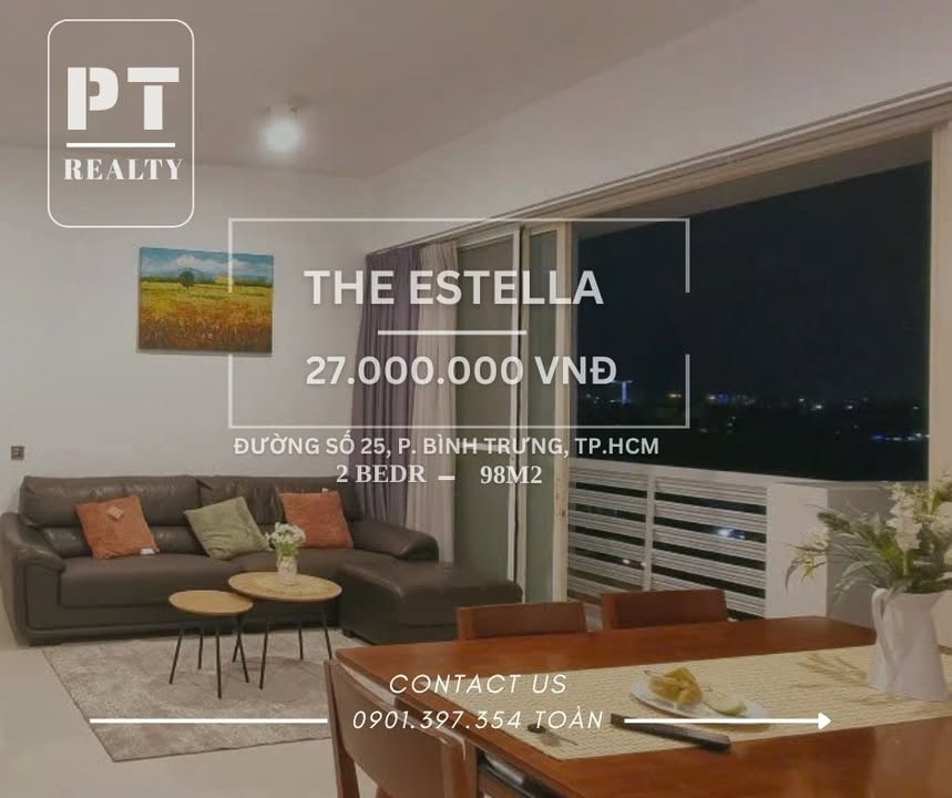 Căn hộ The Estella Quận 2 98m² giá 27 triệu - Full nội thất, vào ở ngay!