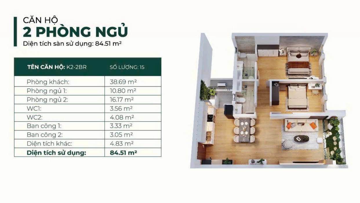 Căn hộ 2 phòng ngủ tại Văn Lang Sky Lake 84m² giá 4 tỷ - View thành phố tuyệt đẹp!