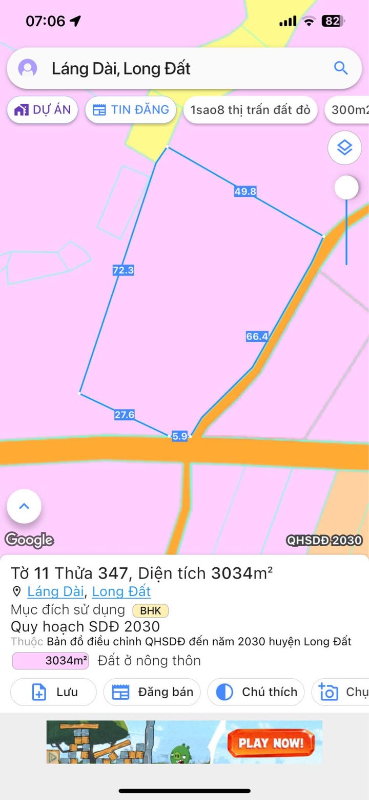 Đất ở Láng Dài, Bà Rịa - Vũng Tàu 3034m² giá 3 tỷ - Góc 2 mặt tiền cực đẹp!