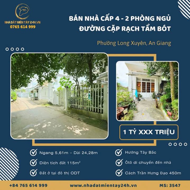 Nhà cấp 4 Long Xuyên 115m² giá 1 tỷ - Mặt tiền đường Cặp Rạch Tầm Bót