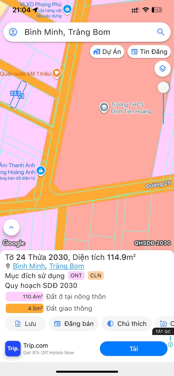 Đất mặt tiền trường Đinh Tiên Hoàng, Bình Minh, Trảng Bom 115m² - Đầu tư sinh lời!