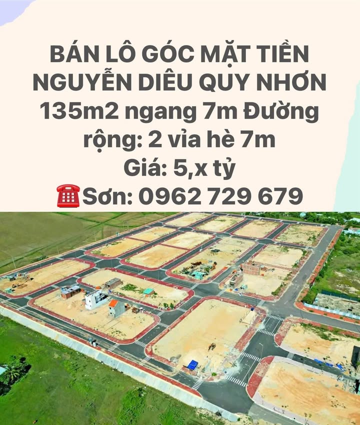 Đất nền góc mặt tiền Nguyễn Diêu Quy Nhơn 135m² giá 5 tỷ - Đầu tư sinh lời ngay!