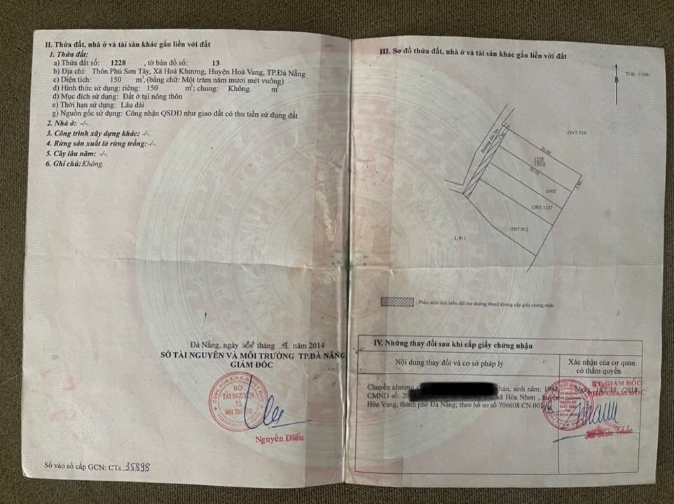 Bán đất thôn Phú Sơn Tây, Hòa Khương 150m² giá 1 tỷ - Sổ đỏ chính chủ!