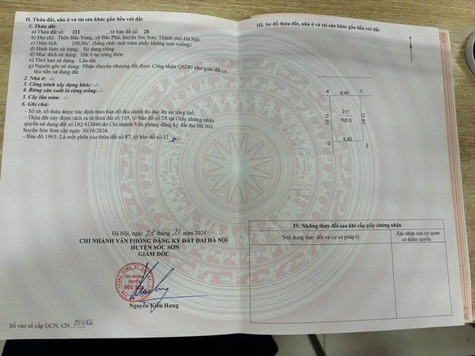 Đất nền 100m² Bắc Vọng, Bắc Phú - Giá chỉ 2 tỷ - Đường ô tô vào tận nơi!