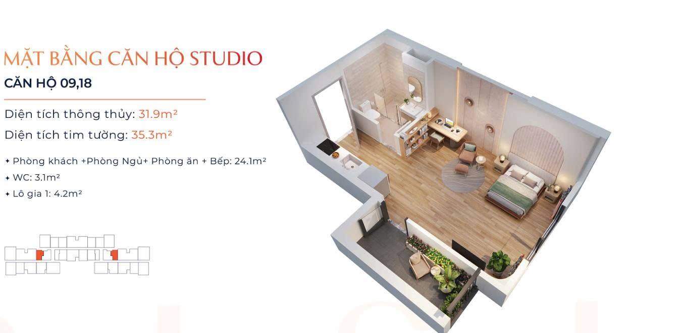 Căn hộ Studio The Sola Park Tây Mỗ 32m² giá 2.8 tỷ - Không mất phí thuế!