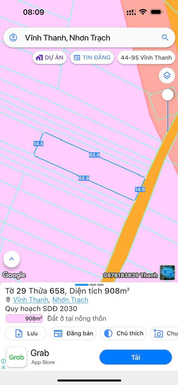 Đất thổ cư Vĩnh Thanh Nhơn Trạch 908m² giá 4.6 tỷ - Đường ô tô thuận tiện!