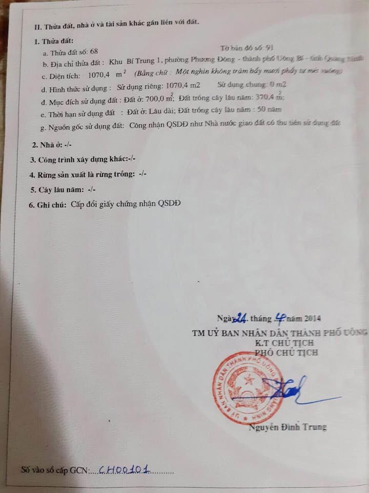 Đất nền Phương Đông Uông Bí 1070m² - Thích hợp xây dựng kinh doanh!