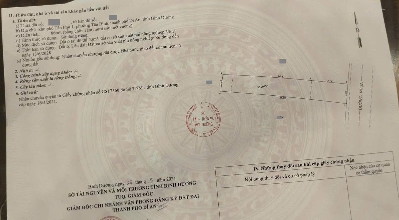 Đất thổ cư 86m² tại Tân Bình, Dĩ An - Giá chỉ 2.13 tỷ, xây dựng tự do!