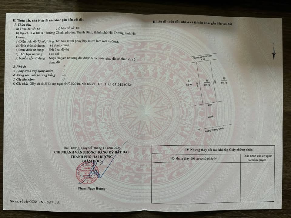 Lô đất mặt tiền Trường Chinh, Hải Dương 60,75m² giá 7 tỷ - Đầu tư sinh lời ngay!