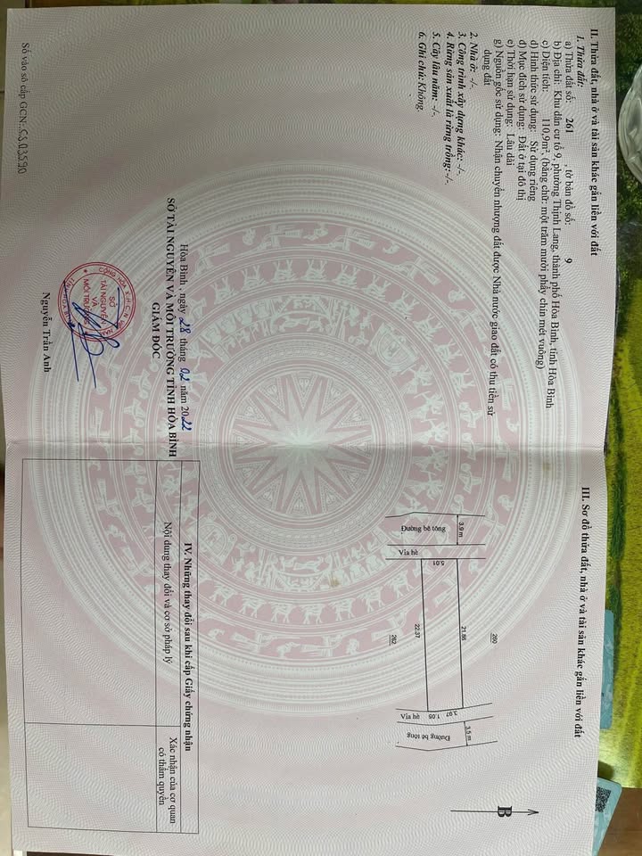 Đất nền 110.9m² tại Tổ 9 Thịnh Lang Hòa Bình - Đường thông thoáng, giá chỉ 2 tỷ!