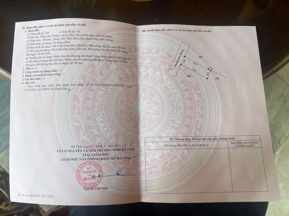 Đất thổ cư chính chủ tại thôn Hoa Thắng, xã Kỳ Hoa - Diện tích 200m², giá thỏa thuận hấp dẫn!