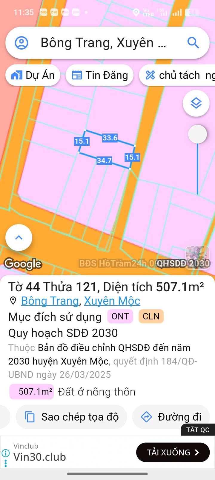 Đất Bông Trang, Xuyên Mộc 525m² giá 6.965 tỷ - Pháp lý sổ đỏ chính chủ!