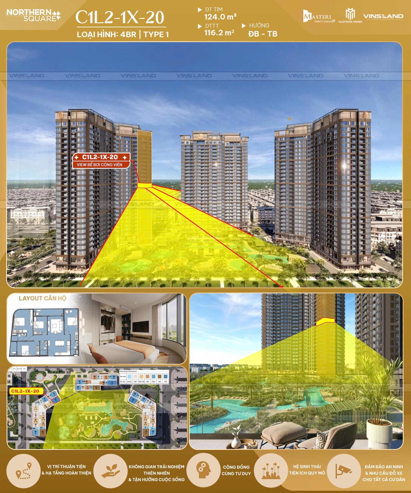 Căn hộ 4PN Masteri Trinity Square Hưng Yên 115.4m² giá 7.2 tỷ - Độc bản, không bàn bạc!