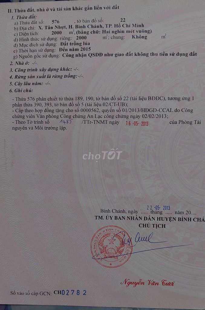 Đất nông nghiệp 2000m² tại Xã Tân Nhựt, Huyện Bình Chánh - Giá chỉ 3.4 tỷ, chính chủ bán gấp!