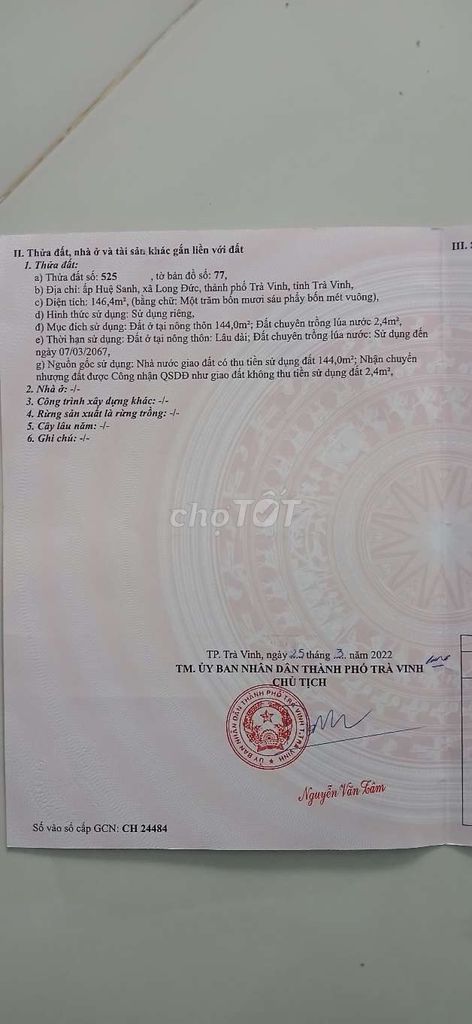 Đất thổ cư 146m² mặt tiền đường Huệ Sanh, Long Đức - Chỉ 679 triệu!