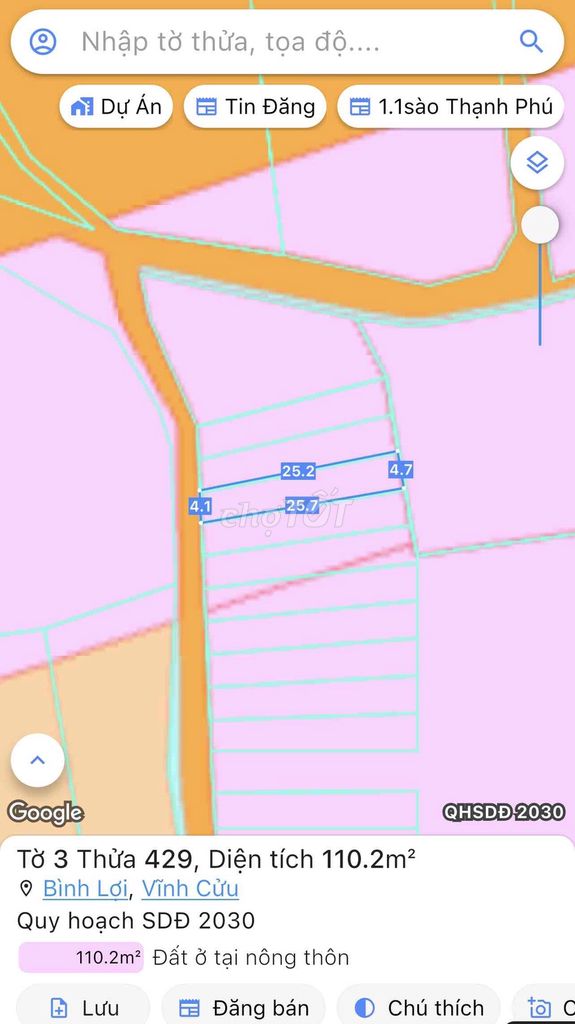 Đất thổ cư Bàu Tổng, Bình Lợi 110,2m² giá 920 triệu - Đường ô tô vào tận nơi!