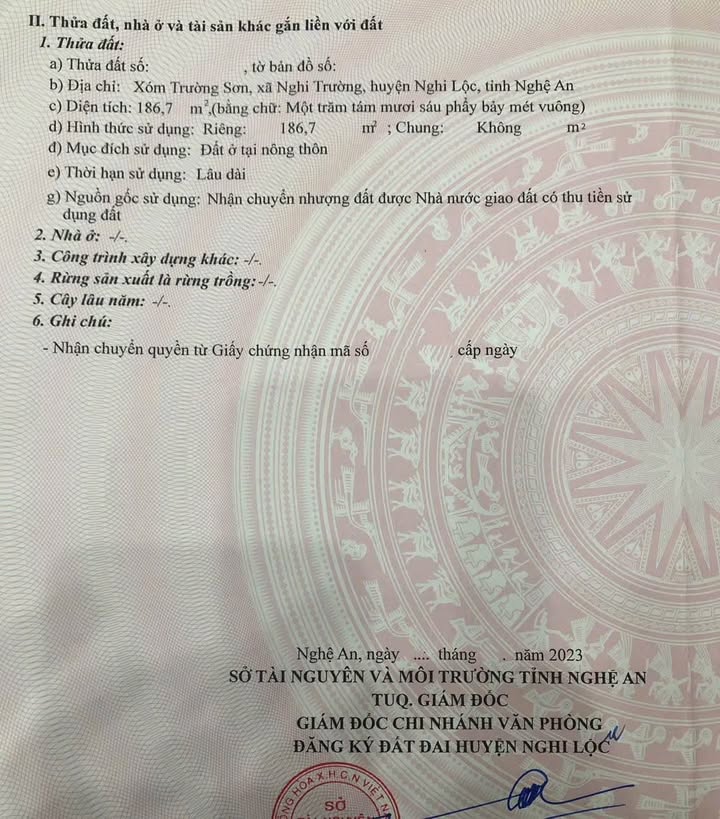 Đất đấu giá Trường Sơn, Nghi Trường 186.7m² giá 2.3 tỷ - Xây dựng tự do!