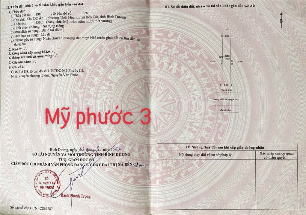 Đất nền 150m² Mỹ Phước 3, Bến Cát giá 1.66 tỷ - Đầu tư sinh lời ngay!