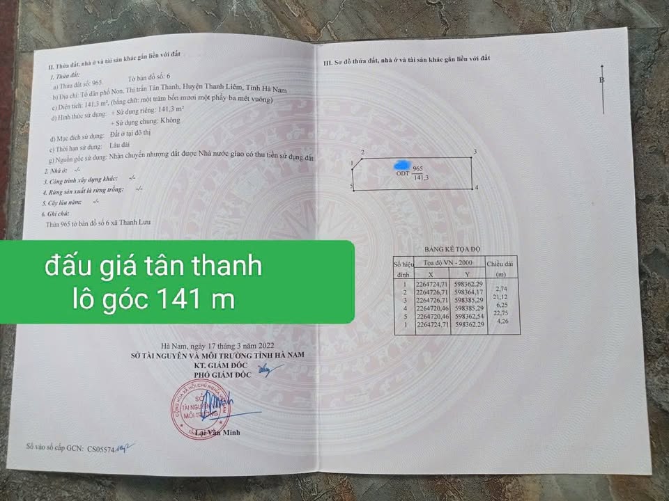 Đất nền Tân Thanh, Thanh Liêm 141m² giá 3.7 tỷ - Lô góc 2 mặt tiền kinh doanh