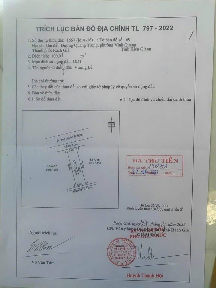 Đất thổ cư 100% tại Vĩnh Quang, Rạch Giá 100m² giá chỉ 480 triệu - Cơ hội vàng cho đầu tư!