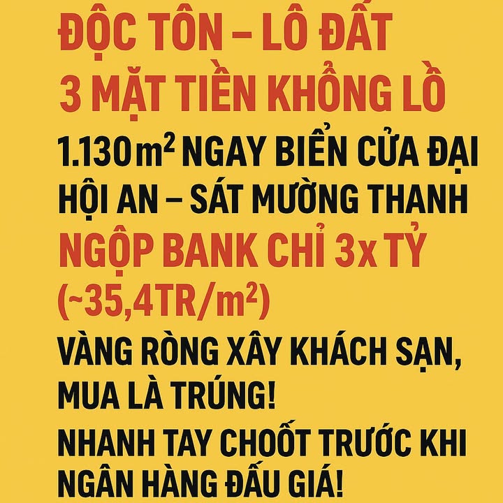 Đất vàng Cửa Đại Hội An 1130m² chỉ 30 tỷ - Cơ hội đầu tư hiếm có!