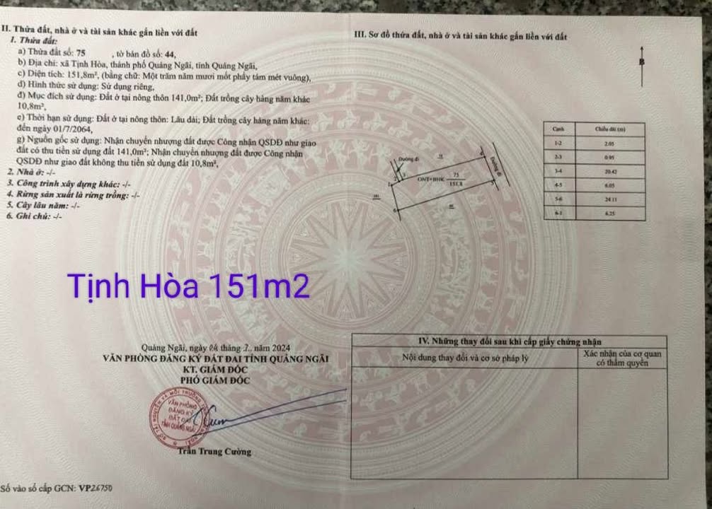 Đất Tịnh Hoà Quảng Ngãi 151m² giá chỉ 600 triệu - Khu dân cư đông đúc!