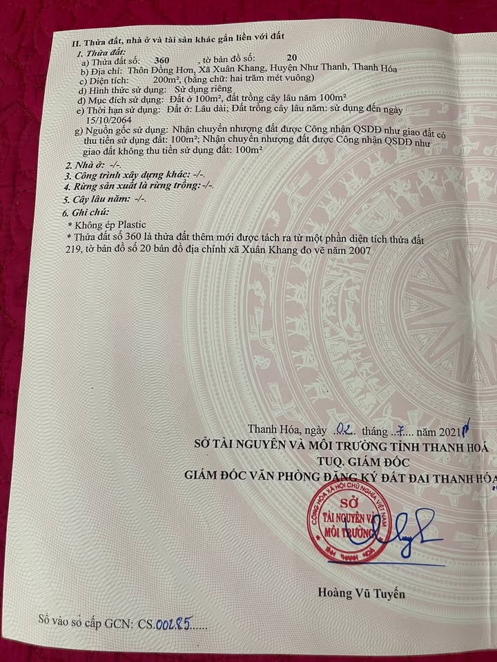 Đất thổ cư thôn Đồng Hơn, xã Xuân Khang 200m² giá 1 tỷ - Cơ hội đầu tư tuyệt vời!