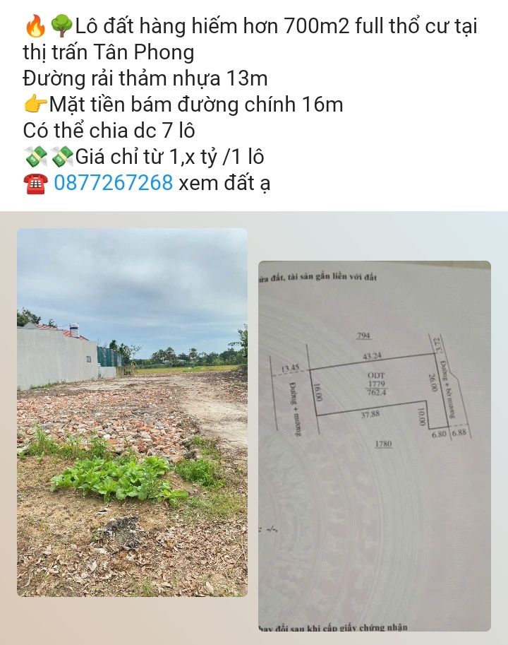 Đất thổ cư 700m² tại Tân Phong, Quảng Xương - Giá chỉ 1 tỷ, cơ hội đầu tư hiếm có!