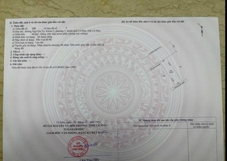 Đất nền mặt tiền đường Ngô Gia Tự, Cà Mau 60m² - Cơ hội đầu tư hiếm có!