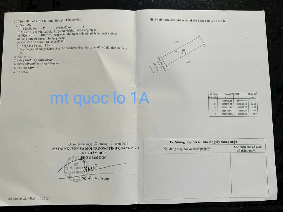 FrontHouse mặt tiền Quốc Lộ 1A, Tư Nghĩa 100m² giá 2 tỷ - Cơ hội đầu tư tốt!