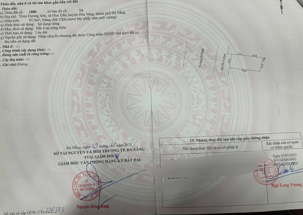 Đất nền mặt đường ĐT605, Thôn Dương Sơn, Đà Nẵng - Diện tích 98m², đầu tư sinh lời ngay!