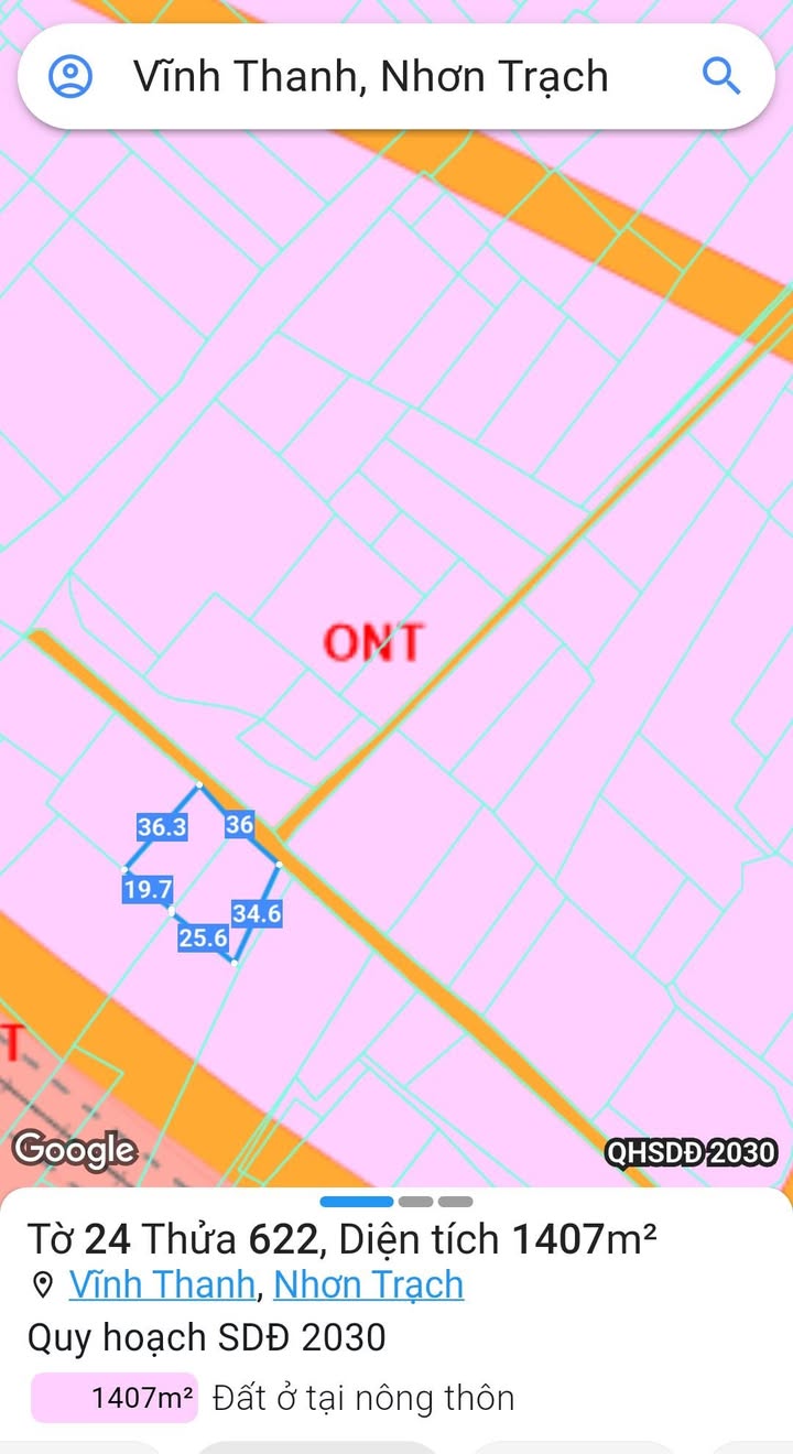 Đất thổ cư xã Vĩnh Thanh 1.407m² giá chỉ 3.095 tỷ - Đường ô tô vào tận nơi!