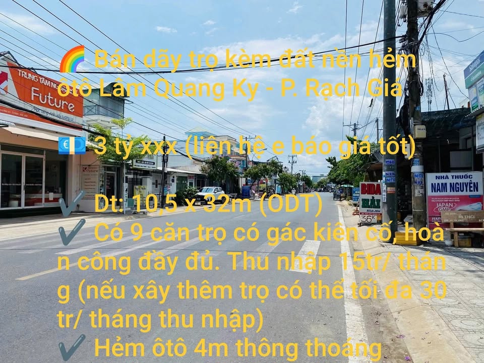 Dãy trọ kèm đất nền đường Lâm Quang Ky, Rạch Giá 336m² giá 3 tỷ - Đầu tư sinh lời cao!