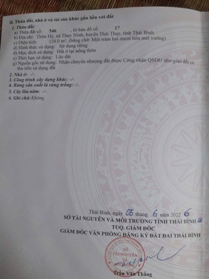 Đất thổ cư xã Thụy Ninh - Thái Thụy 124m² - Đường ô tô thông thoáng!