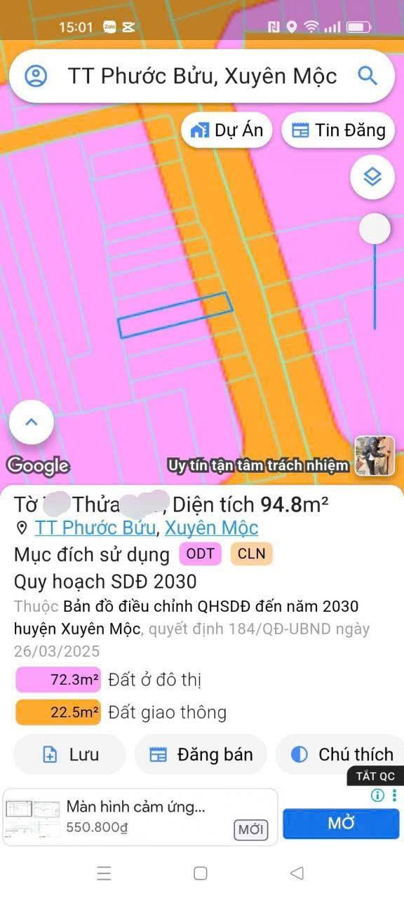 Đất nền kinh doanh ngay chợ Bà Tô, xã Hồ Tràm, 96m² giá 2.3 tỷ - Đầu tư sinh lời ngay!