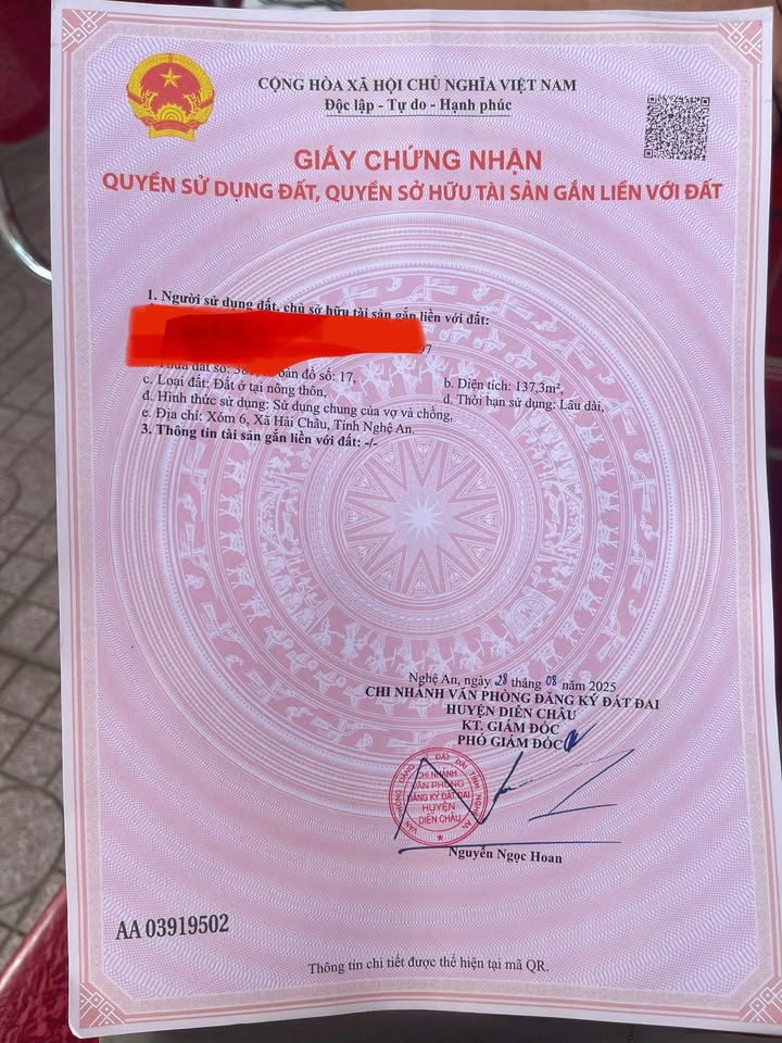 Lô đất thổ cư 140m² tại xã Diễn Hải, Quỳnh Lưu - Giá chỉ 500 triệu!