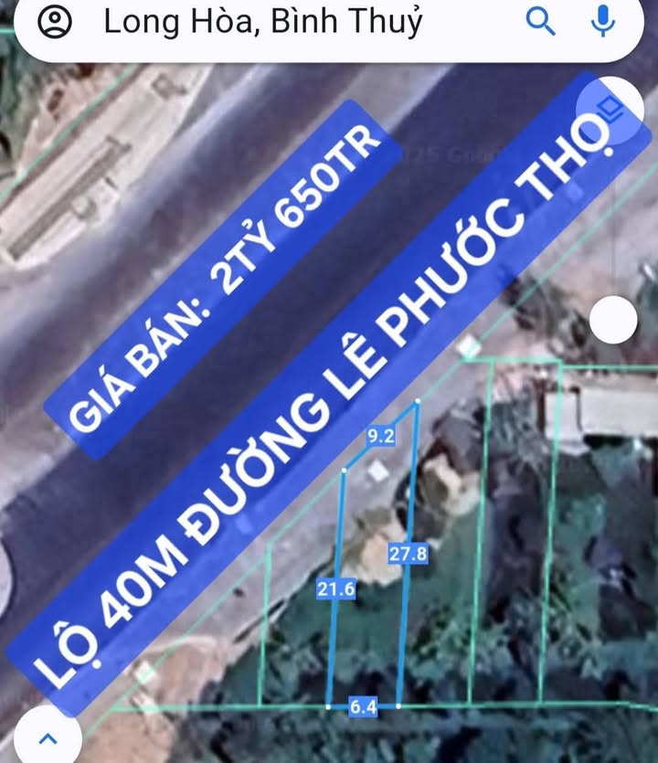 Bán đất nền 160m² đường Lê Phước Thọ - Giá chỉ 2.65 tỷ, vị trí đẹp gần AEON Mall!