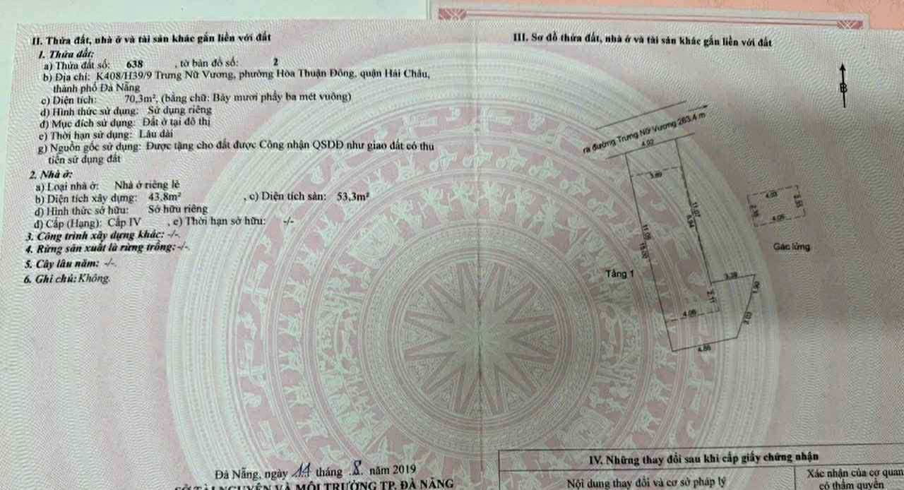 Đất nền 94m² đường Trưng Nữ Vương, quận Hải Châu - Giá 3.55 tỷ, đầu tư sinh lời!