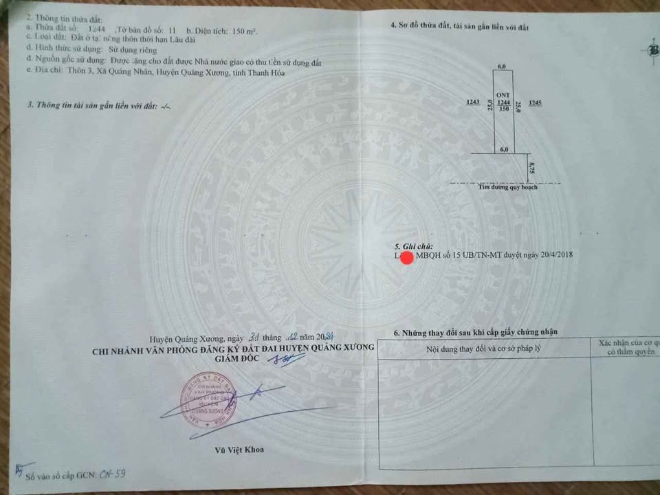 Đất nền Quảng Nhân 150m² giá 800 triệu - Sổ đỏ chính chủ, hướng Nam