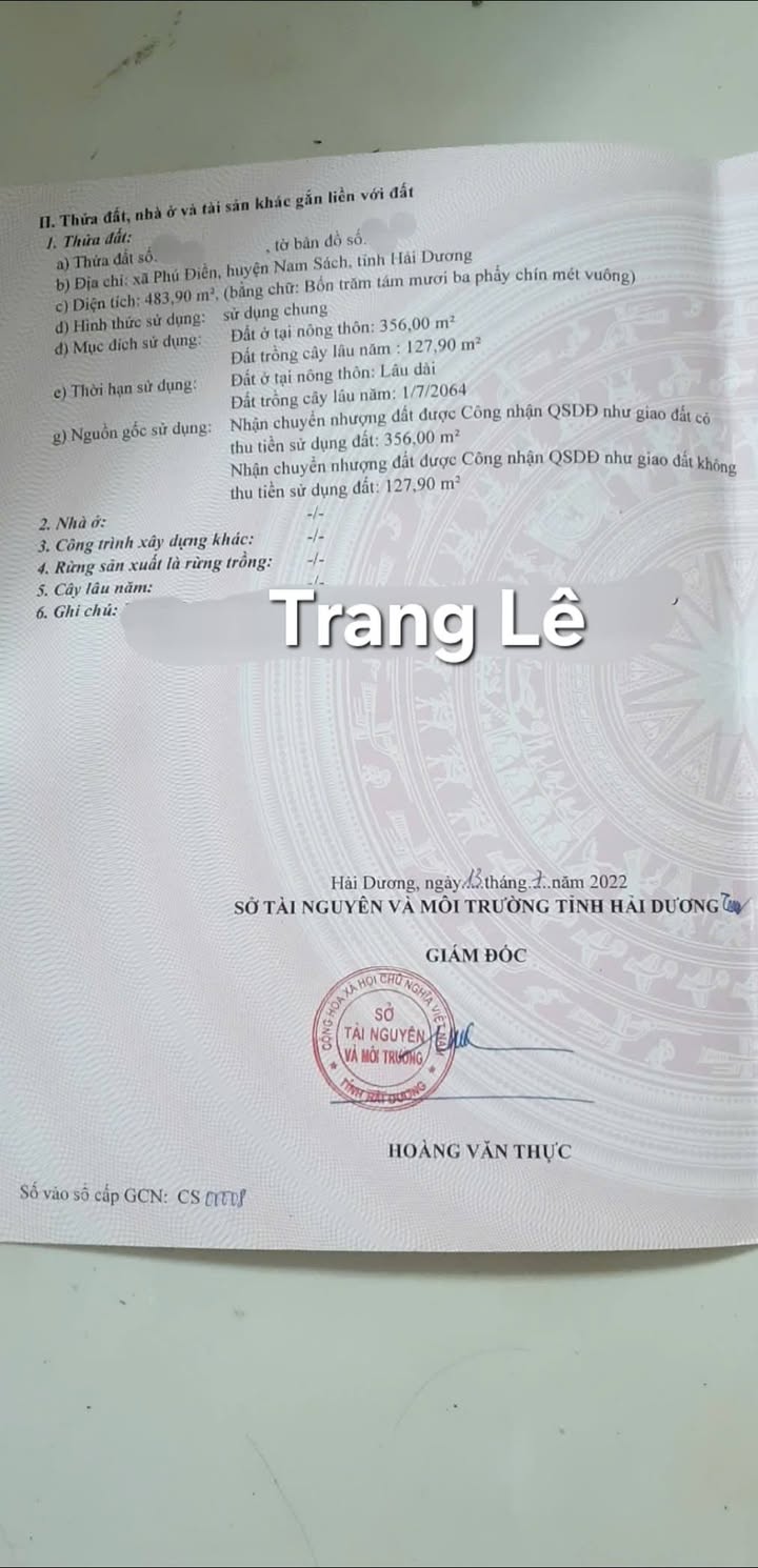 Đất nền xã Phú Điền, Nam Sách 484m² giá 2 tỷ - Cơ hội đầu tư tốt!