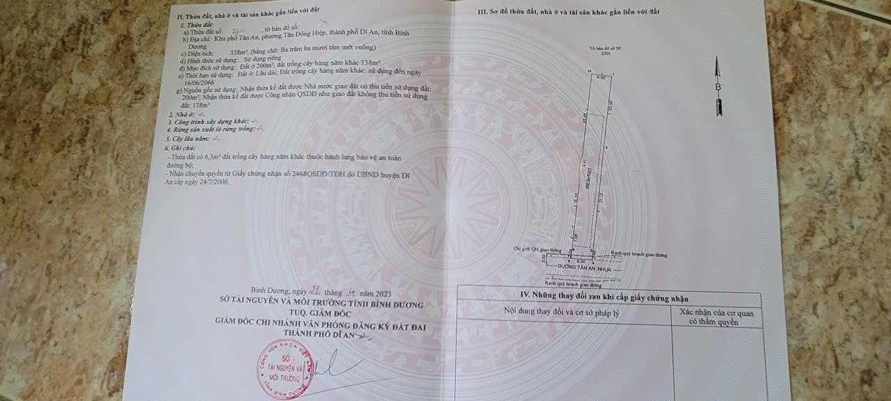 Đất nền Tân Đông Hiệp Dĩ An 338m² giá 6.5 tỷ - Sổ đỏ chính chủ, vuông vức đẹp