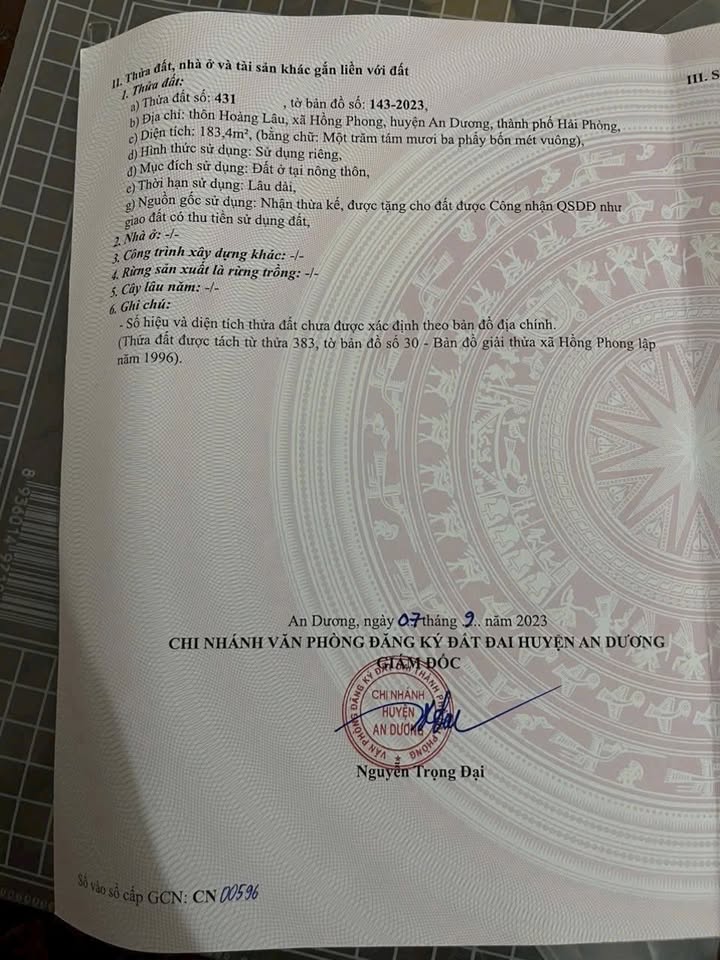 Đất nền 183m² Hồng Phong, An Dương - Giá 2.5 tỷ, thuận tiện kinh doanh!