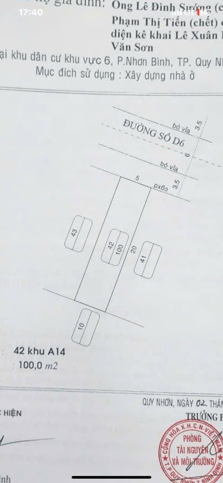 Lô đất KV6 phường Nhơn Bình 100m² giá thỏa thuận - Đầu tư kinh doanh siêu lợi nhuận!
